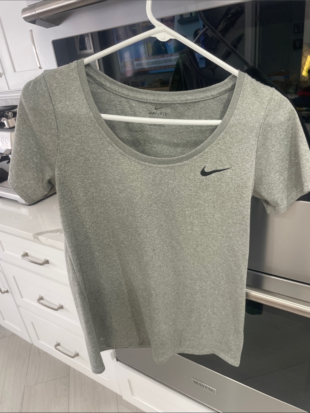 Nike Light Grey Scoop Neck Dri-FIT Tee with Black Swoosh
